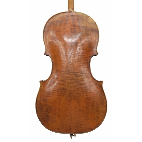 2519 - Good 19th century German violoncello labelled Antonius et Hieronimus Fr. Amati..., the two piece bac... 