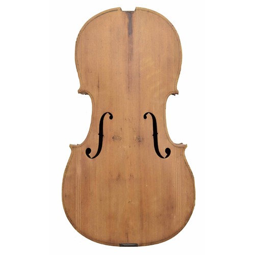 2511 - Old unvarnished violoncello body in need of restoration, 29 1/2