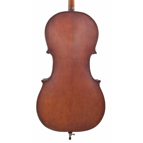 2513 - Late 19th century Mittenwald violoncello, unlabelled, the two piece back of plainish wood with simil... 