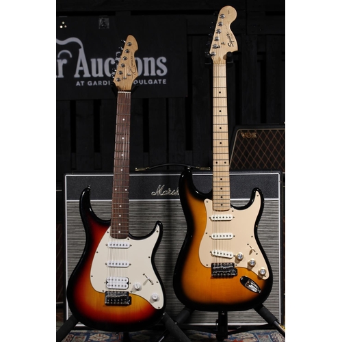557 - Modified Squier by Fender Affinity Series Strat electric guitar, sunburst finish, with gig bag; toge... 