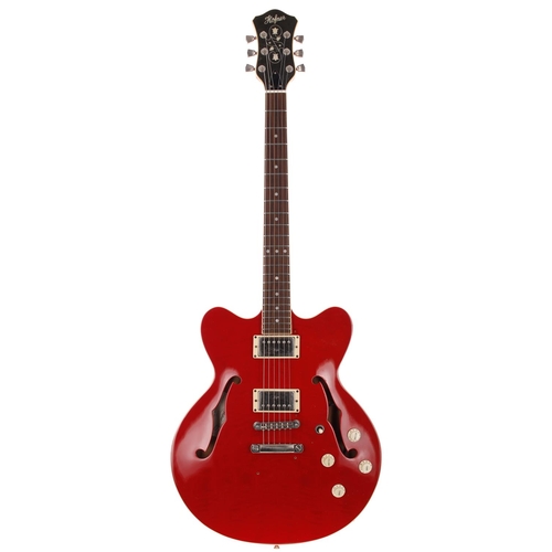 135 - Hofner Verythin Standard electric guitar, made in Germany; Body: red finish, surface scratches and d... 