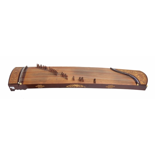 1578 - Modern Chinese long zither (raft), with twenty-one strings and foliate carved ends, 65