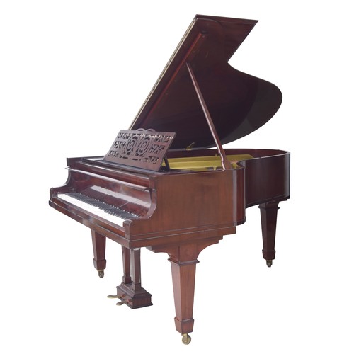 Steinway & Sons mahogany boudoir grand piano, the frame embossed tubular metallic action frame PAT, supported upon square tapering legs terminating in brass castors, serial no. 142084, case no. 5776 (in need of some restoration - see condition report).
