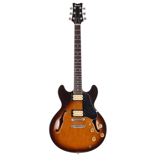 148 - 1981 Ibanez AS-50 electric guitar, made in Japan; Body: sunburst finish, vacant strap button hole to... 