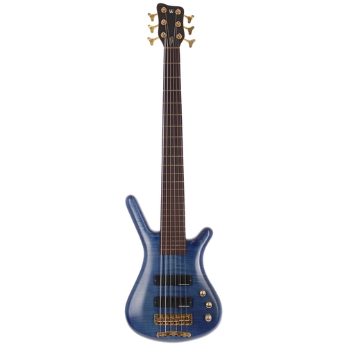 152 - 1996 Warwick Corvette Pro Line six string bass guitar, made in Germany; Body: trans blue figured map... 