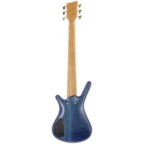 152 - 1996 Warwick Corvette Pro Line six string bass guitar, made in Germany; Body: trans blue figured map... 