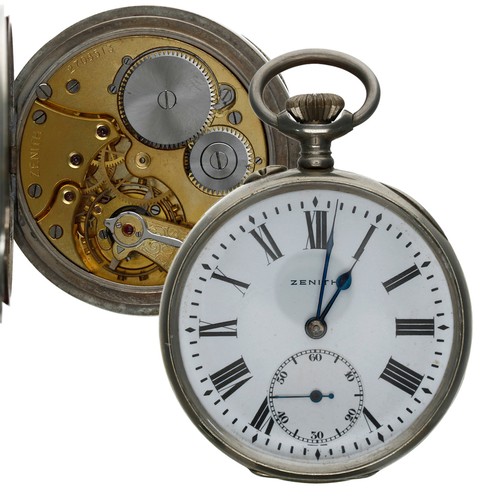 654 - FS Italian Railway - Zenith nickel cased lever pocket watch, circa 1926, serial no. 2708513, signed ... 