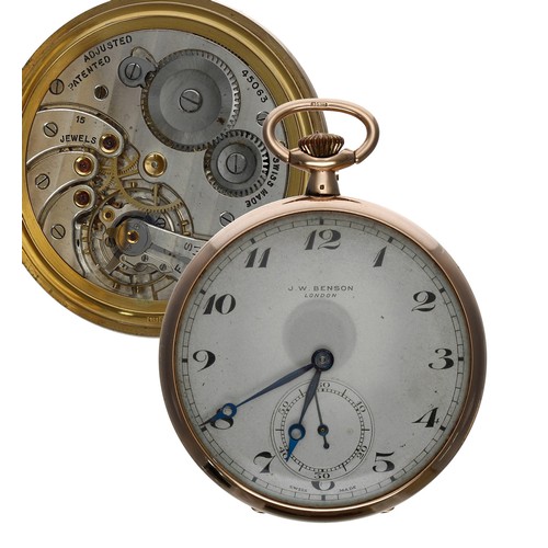 629 - J.W. Benson 9ct lever dress pocket watch, London 1933, signed 15 jewel adjusted patented movement, n... 