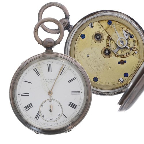 638 - J.W. Benson 'The 'Ludgate' Watch' silver lever pocket watch, London 1886, the three quarter plate mo... 