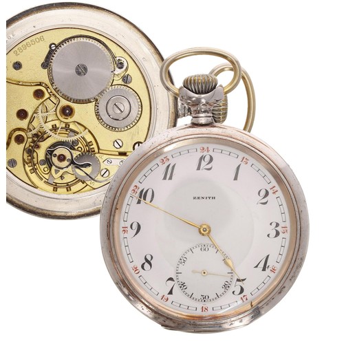 685 - Zenith 'Grand Prix' white metal (0.800) lever pocket watch, signed gilt frosted movement, no. 289650... 