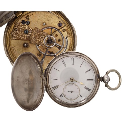 680 - Victorian silver fusee lever hunter pocket watch, London 1856, unsigned movement, no. 14165, with en... 