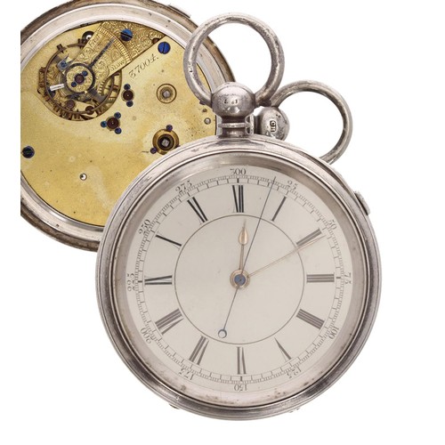 633 - Victorian silver centre seconds chronograph lever pocket watch, Chester 1885, unsigned three quarter... 