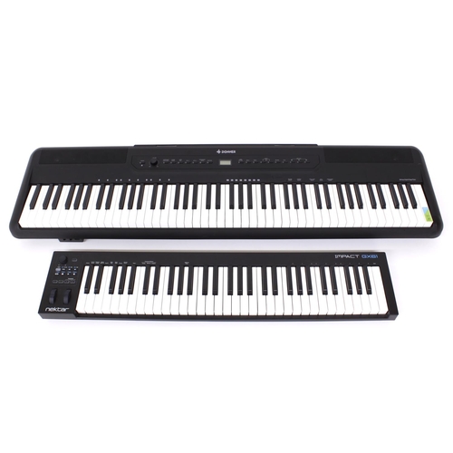 1208 - Donner C-1 digital stage piano with gig bag; together with a Nektar Impact GX61 keyboard controller ... 