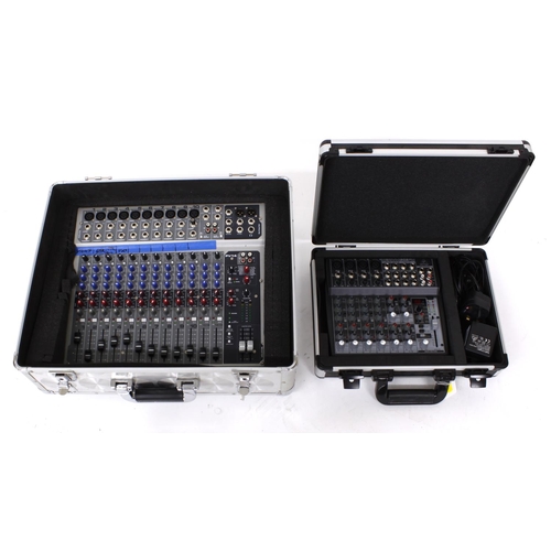 1264 - Peavey PV14 audio mixer, with flight case; together with a Behringer Xenyx 1202FX mixer with flight ... 