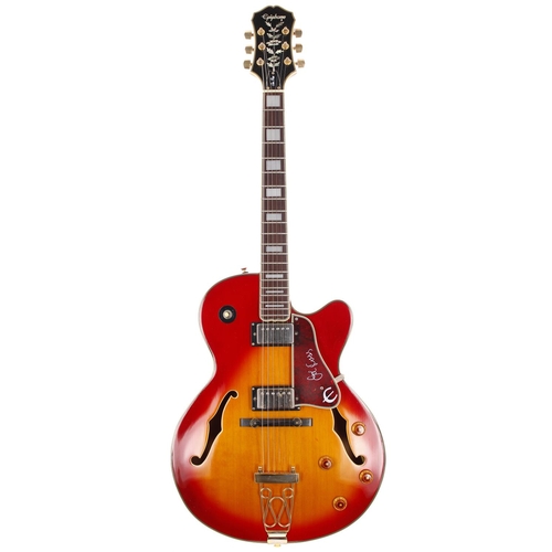 197 - 1995 Epiphone Joe Pass hollow body electric guitar, made in Korea; Body: cherry sunburst finish, a f... 