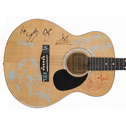 377 - Artists various - autographed Elevation acoustic guitar, signed by members of The Subways, The Hives... 