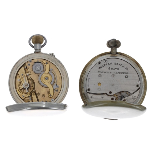 77 - Goliath nickel cased lever pocket watch for repair, 65mm; together with a Waltham Watch Co. 8 days n... 