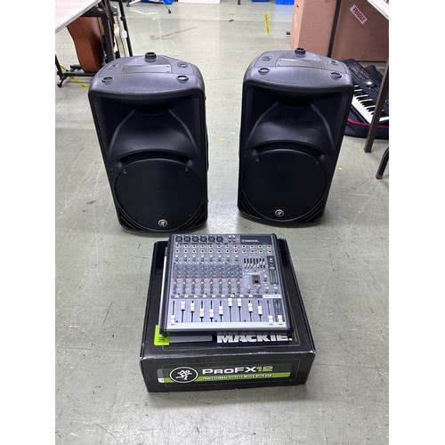 1277 - Mackie PA system comprising a boxed Pro FX12 professional effects mixer, a pair of SRM450V2 active s... 