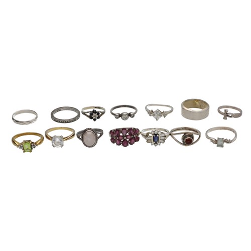 128 - Collection of fourteen assorted silver rings (14)