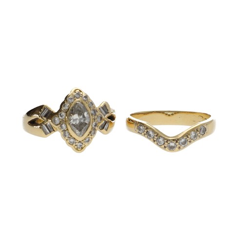 129 - Fancy 18ct yellow gold mixed-cut diamond dress ring, the marquise centre diamond 0.47ct approx, clar... 