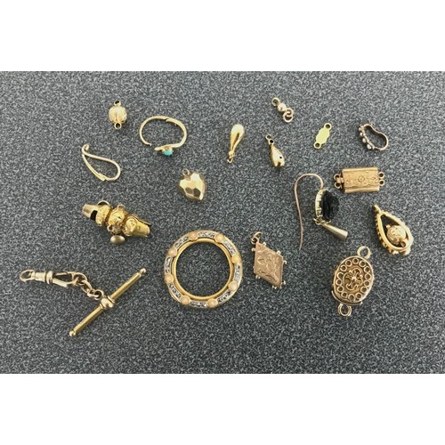 166 - Assorted jewellery fixings and spares, 15ct-18ct for guidance, 17.7gm in total