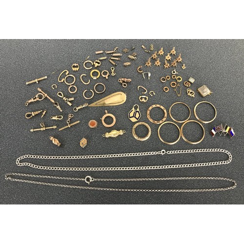 167 - Collection of jewellery spares and fixings, mostly 9ct for guidance, 58grams approx in total; also t... 