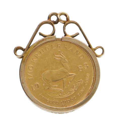 277 - 1/10th 1983 Kruggerand coin in a 9ct pendant mount, 4.3gm, 22mm x 19mm