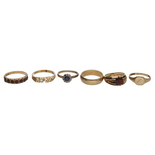 286 - Six assorted 9ct rings, 17.5gm (6)