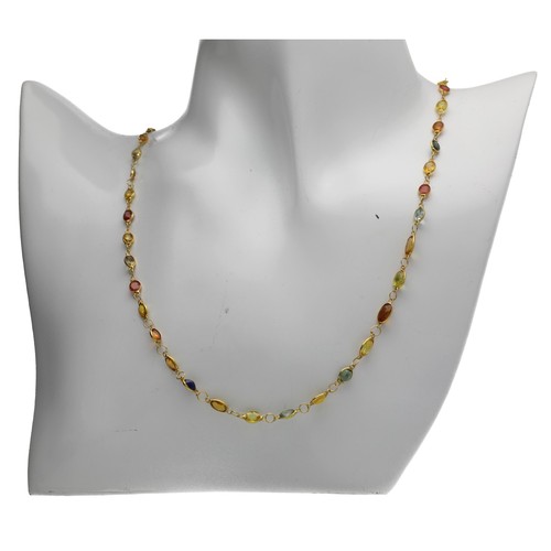 195 - Pretty 14ct yellow gold mix-sapphire necklace, 5.4gm, 18