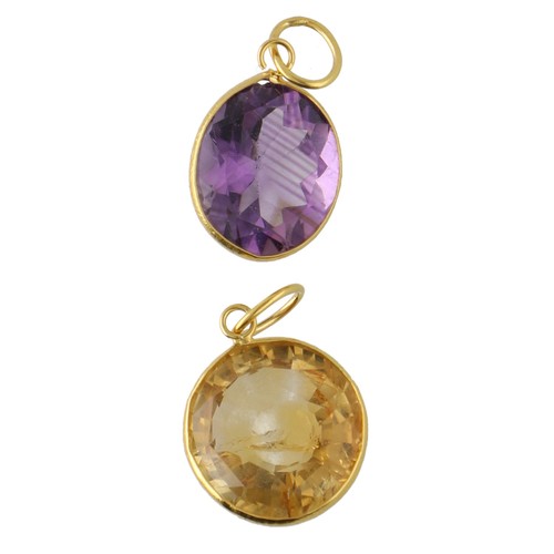 229 - 14ct yellow gold mounted citrine pendant, 4.00ct approx, 18mm x 12mm; with an amethyst pendant, 3.30... 