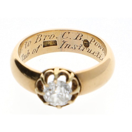 238 - Gentleman's 18ct yellow gold solitaire  diamond ring of Masonic interest, claw-set with a single rou... 