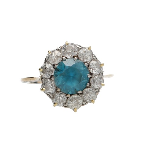 310 - Attractive period zircon and old-cut diamond cluster ring, the zircon 2.10ct approx, in a border of ... 