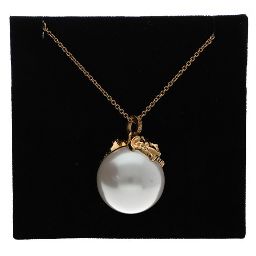 164 - Versace Medusa faux pearl and plated pendant on necklace, with box, tag and booklet