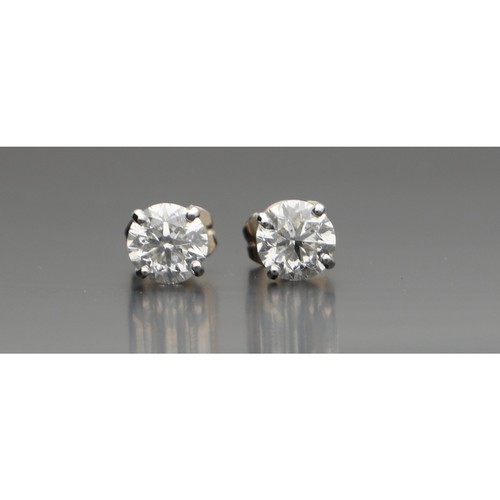 161 - Good pair of certified GIA 18ct white gold  diamond stud earrings, round brilliant-cuts, each 0.90ct... 