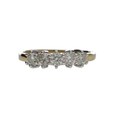 183 - 18ct yellow gold five stone diamond ring, round brilliant-cuts, 1.00ct approx in total, clarity SI1-... 