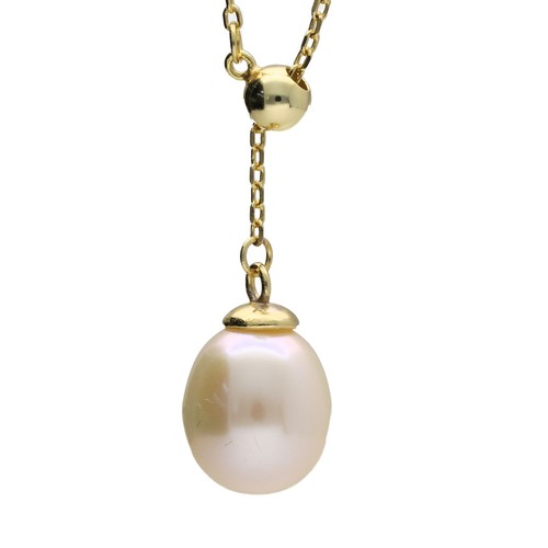 191 - Modern silver gold plated adjustable necklace with a suspended cultured pearl, the pearl 9mm wide; b... 