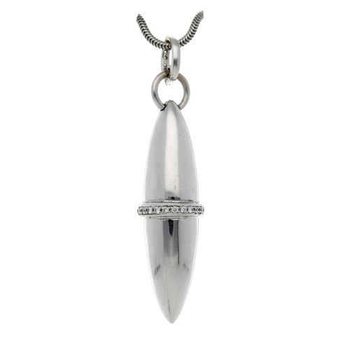 200 - Boodles 'Pendulum' platinum diamond set pendant on a snake necklace, the pendant of bullet form set ... 