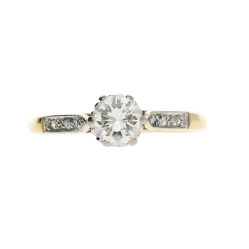 241 - 18ct and platinum solitaire diamond ring with set shoulders, round brilliant-cut, 0.50ct approx, cla... 