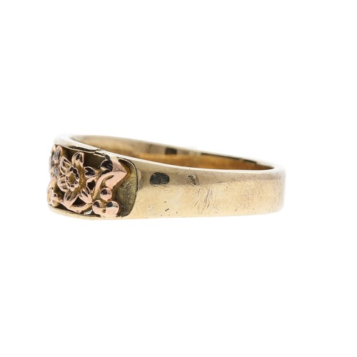 264 - Clogau Welsh 9ct gold foliate design diamond band ring, width 6.5mm, 4.8gm, ring size S (at fault)... 