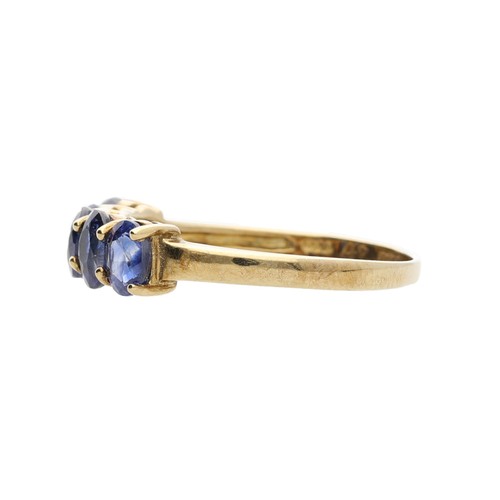 300 - 9ct yellow gold five stone sapphire ring, 2.10ct approx in total, width 5mm, 2.1gm, ring size R... 