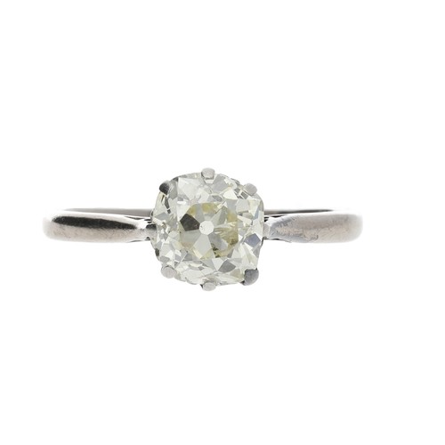 Good 18ct white gold old brilliant-cut diamond solitaire ring, 1.20ct approx, clarity SI, colour K/L, width 7mm, 2.31gm, ring size L/M