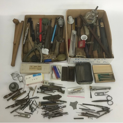 834 - Quantity of assorted tools from a watchmakers workshop to include screwdrivers, pliers, files etc... 