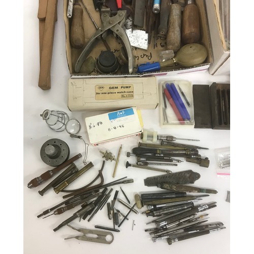 834 - Quantity of assorted tools from a watchmakers workshop to include screwdrivers, pliers, files etc... 