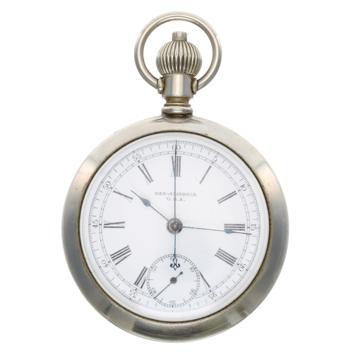 872 - Pan-America single push button centre seconds chronograph lever set silveroid pocket watch, signed m... 