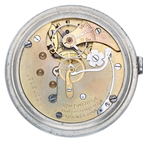 872 - Pan-America single push button centre seconds chronograph lever set silveroid pocket watch, signed m... 