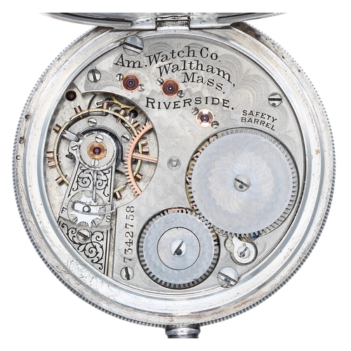 906 - American Waltham 'Riverside' silver lever pocket watch, circa 1895, signed movement, no. 7342758, wi... 