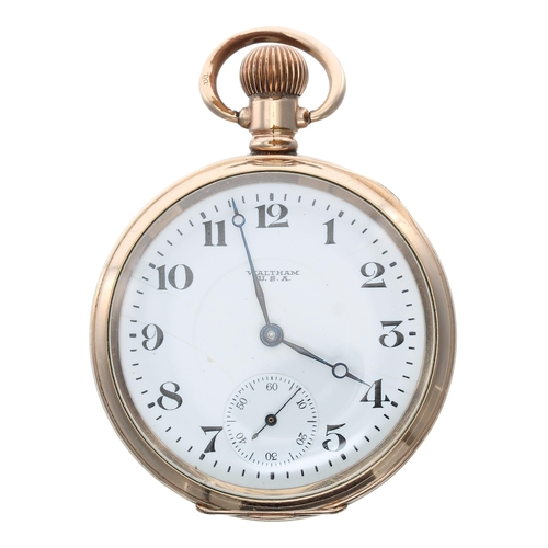 904 - American Waltham gold plated lever pocket watch, circa 1918, signed 17 jewel movement, no. 21373915,... 