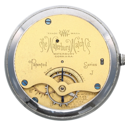 888 - Waterbury Watch Co. Series J duplex nickel cased pocket watch, signed movement and dial, within an e... 