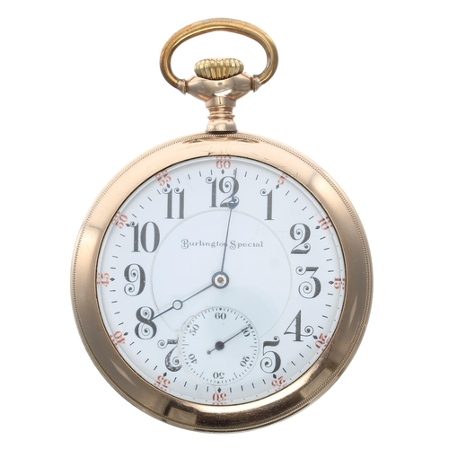 884 - Burlington Watch Co. 'Burlington Special' gold plated lever set pocket watch, circa 1912, signed 19 ... 