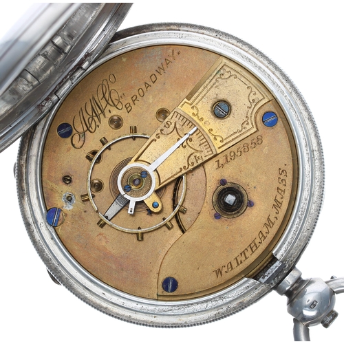 862 - American Waltham 'Broadway' silver lever pocket watch, circa 1878, signed movement, no. 1195858, hin... 